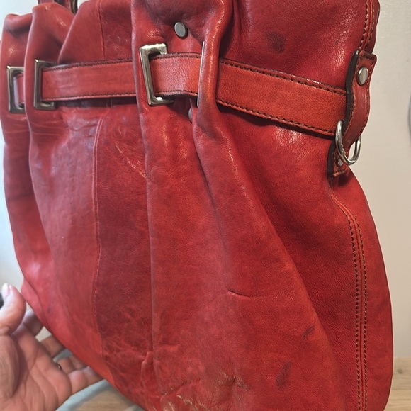 Lanvin Red Leather Handbag with Buckle Detail - Picture 6 of 6